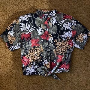 Bright tropical colored top with tie at waist